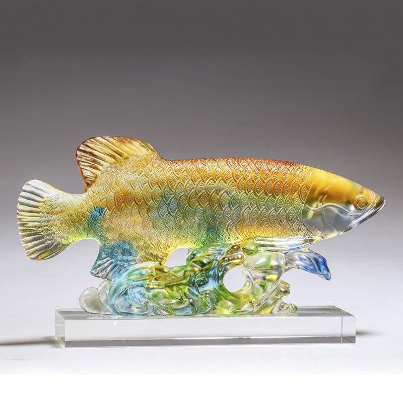 Handmade Liuli Crystal Koi Fish Feng Shui Decor