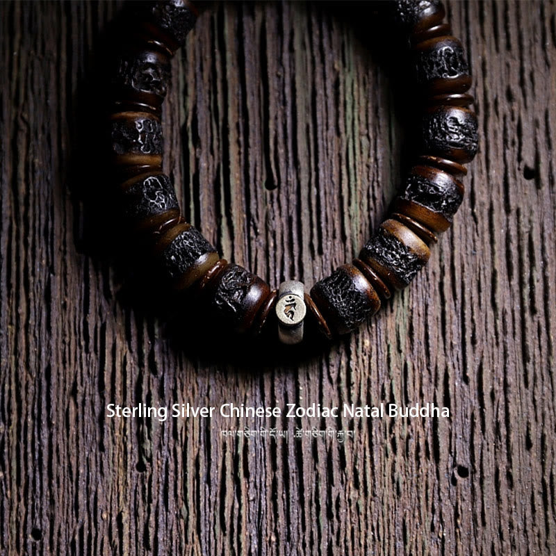Sterling Silver Yak Bone Chinese Zodiac Bracelet 14mm Strength