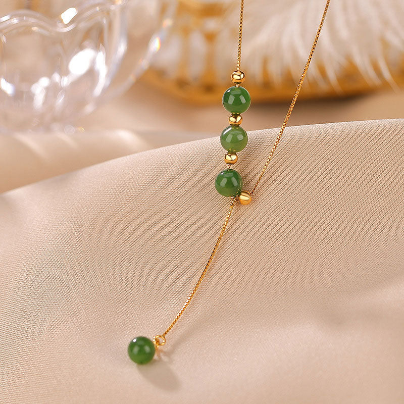 Cyan Jade 6mm Beads Healing Necklace With Sterling Silver Pendant