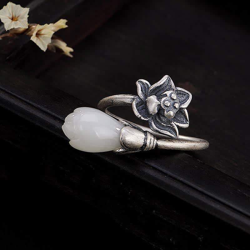 Adjustable Jade Lotus Copper Balance Healing Ring