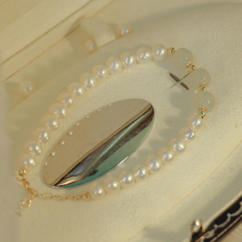 14K Gold Plated Pearl Hetian Jade Bead Bracelet for Harmony
