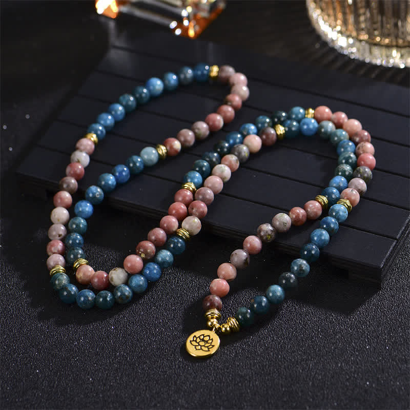 8mm Lotus Lotus Bracelet with Lazurite and Picasso Jasper for Balance