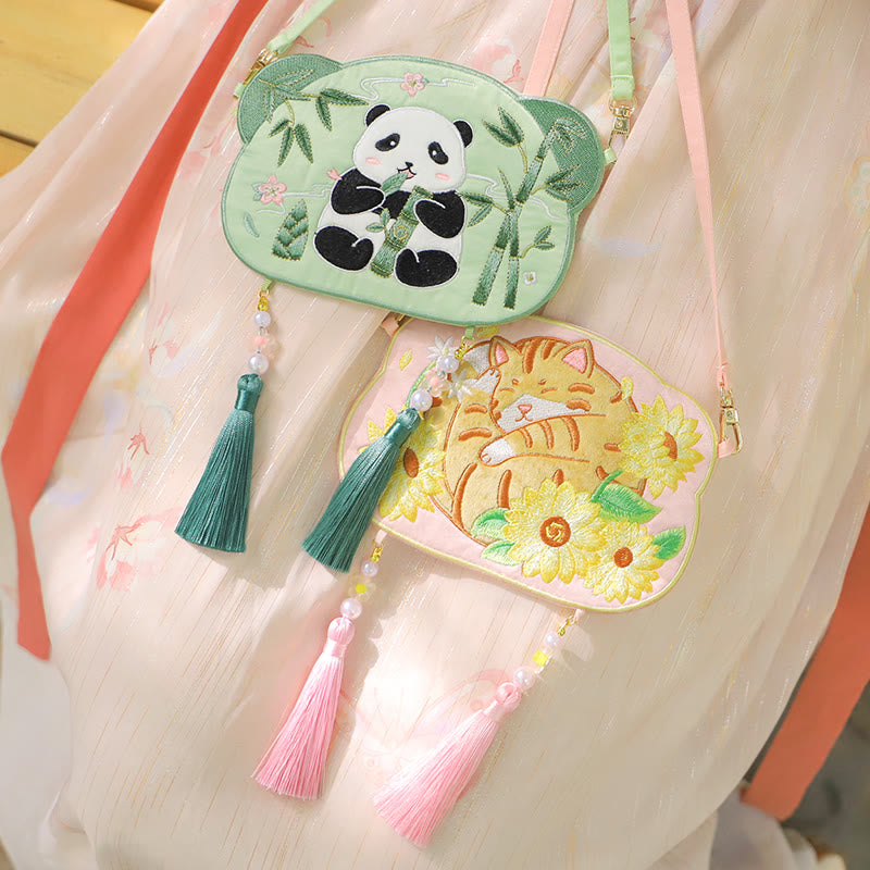 Cute Animal Hanfu Bag Embroidery | Lucky Panda Cat Shoulder Bag