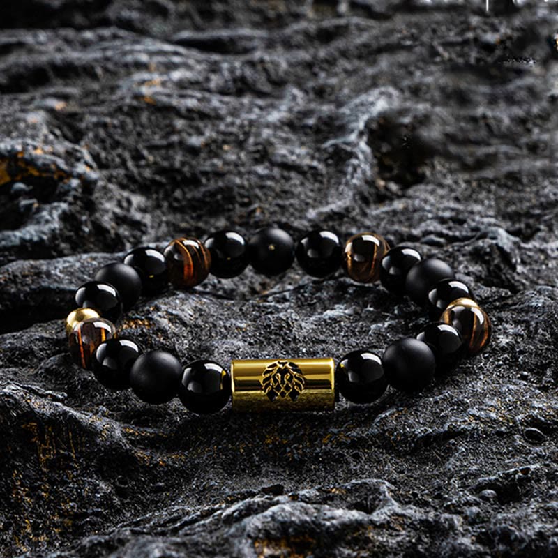 Black Onyx Tiger Eye Protection Bracelet with Lion Bead