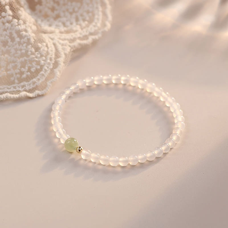Natural White Agate Jade Luck Protection Bracelet 15cm