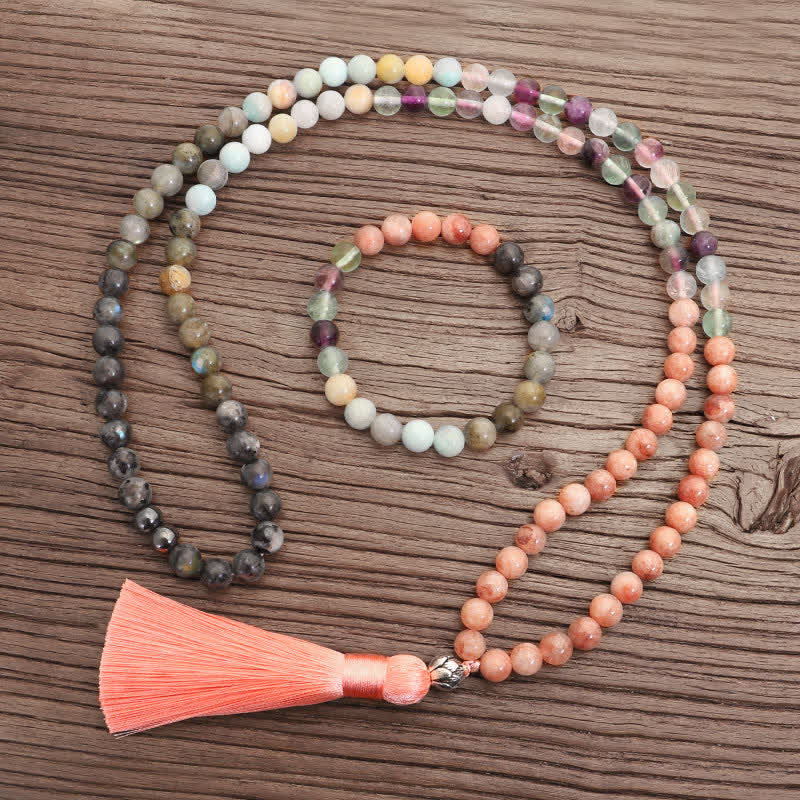8mm Fluorite Black Glitter Protection Mala Bracelet