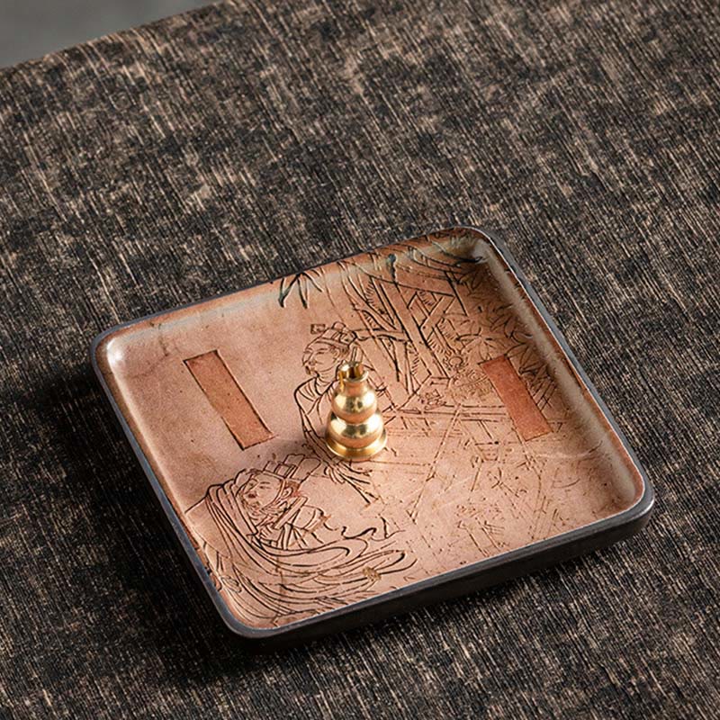Ceramic Incense Burner Tray with Mountain Lake Flower Leaf Design