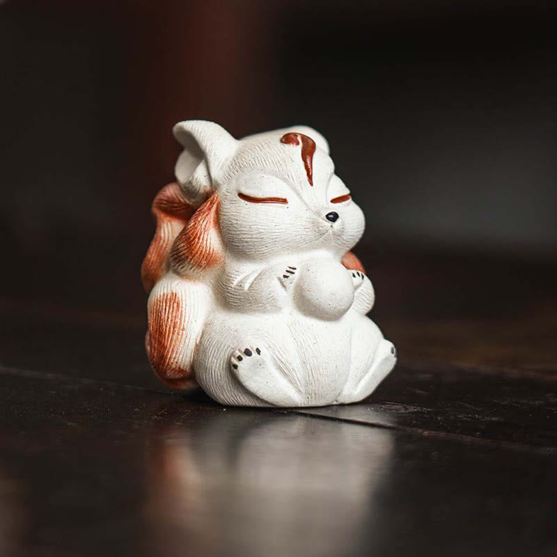 Mini Nine-Tailed Fox Purple Clay Desk Decoration for Zen