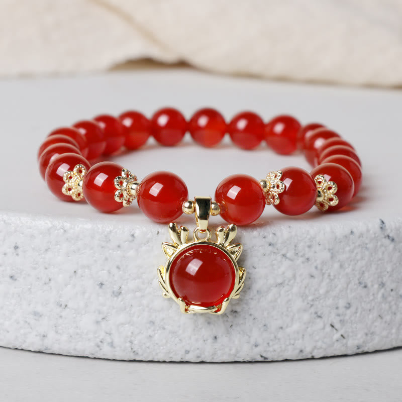 Year of the Dragon Red Agate Jade Peace Buckle Bracelet