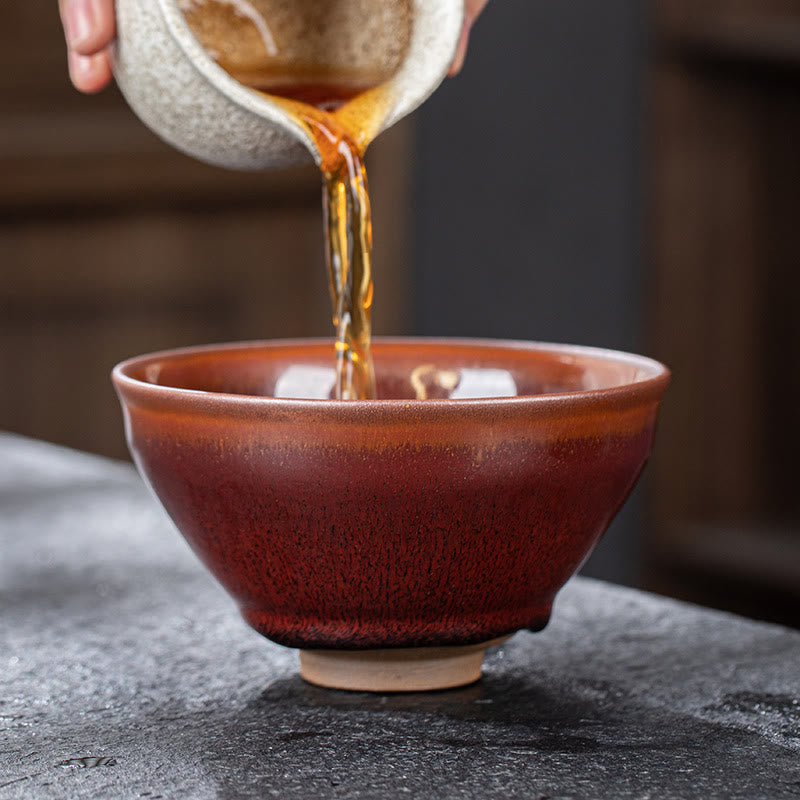 Vintage Red Brown Chinese Jianzhan Porcelain Teacup for Zen Decor