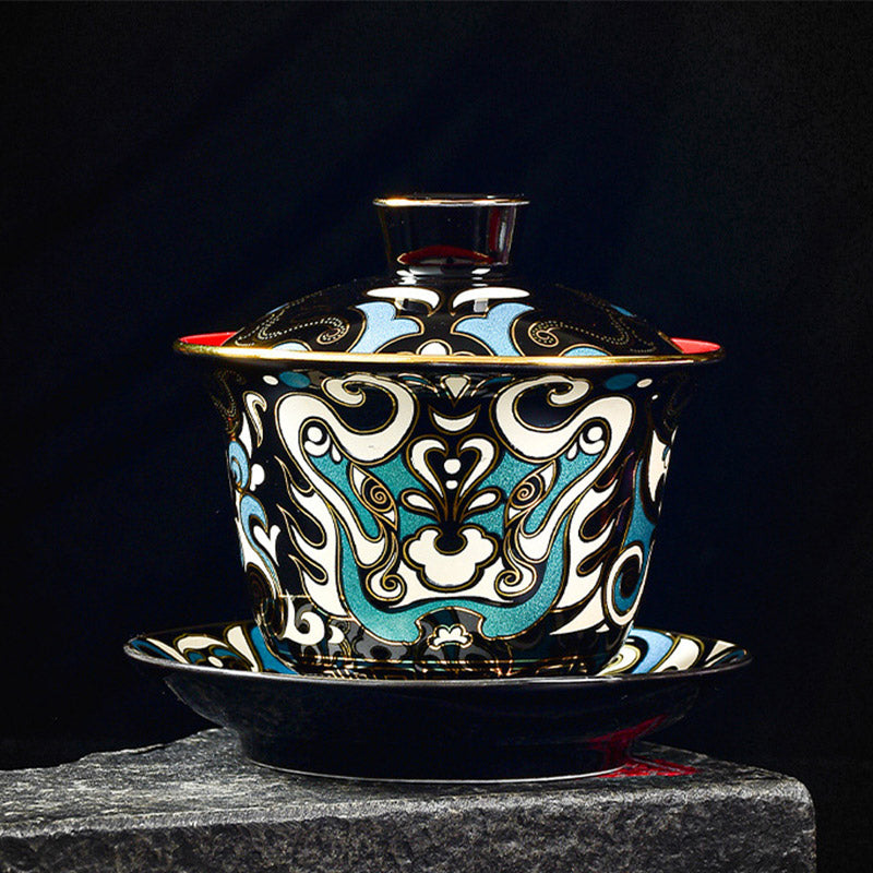 Peking Opera Mask Ceramic Gaiwan Tea Cup 125ml Set