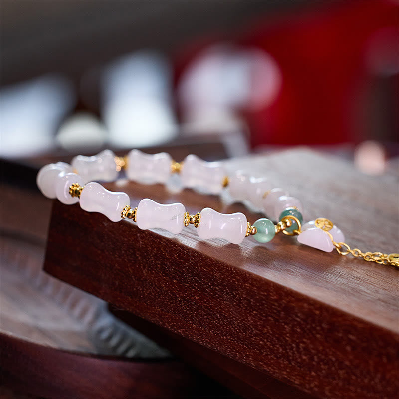 White Golden Silk Jade Bamboo Pattern Wealth Bracelet