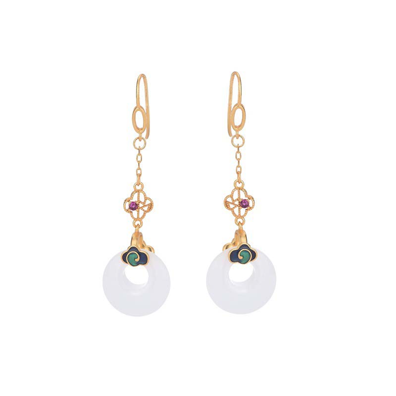 White Jade Blessing Drop Earrings for Protection & Luck