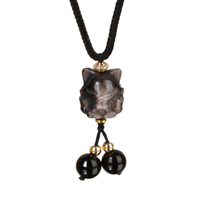 Silver Sheen Obsidian Nine Tailed Fox Protective Necklace