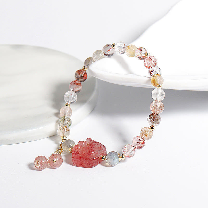 Strawberry Quartz Love Bracelet with Rutilated Quartz & Moonstone