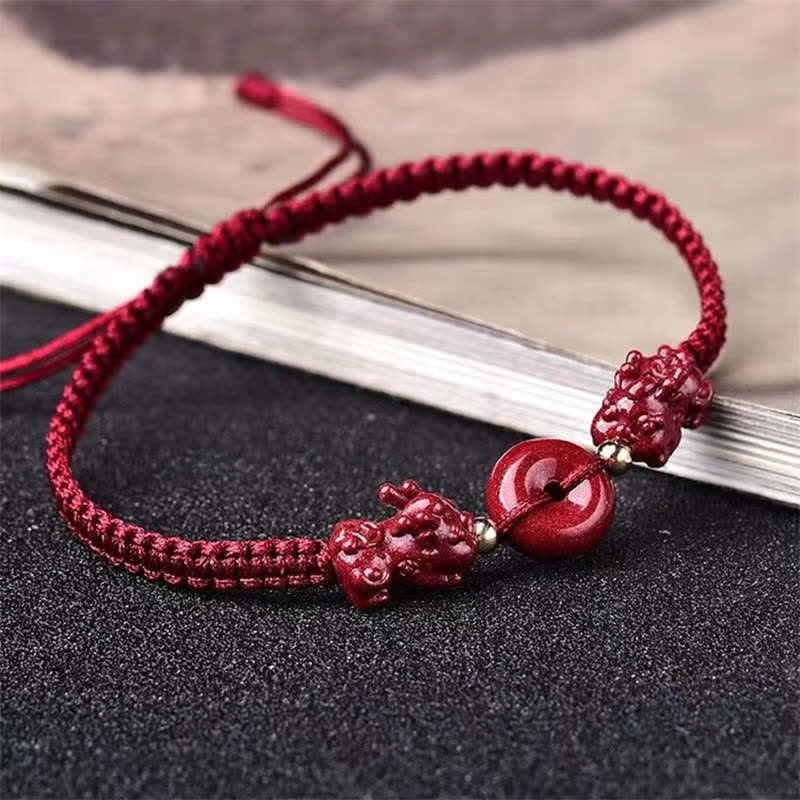 Cinnabar Pixiu Copper Coin Red String Bracelet for Wealth