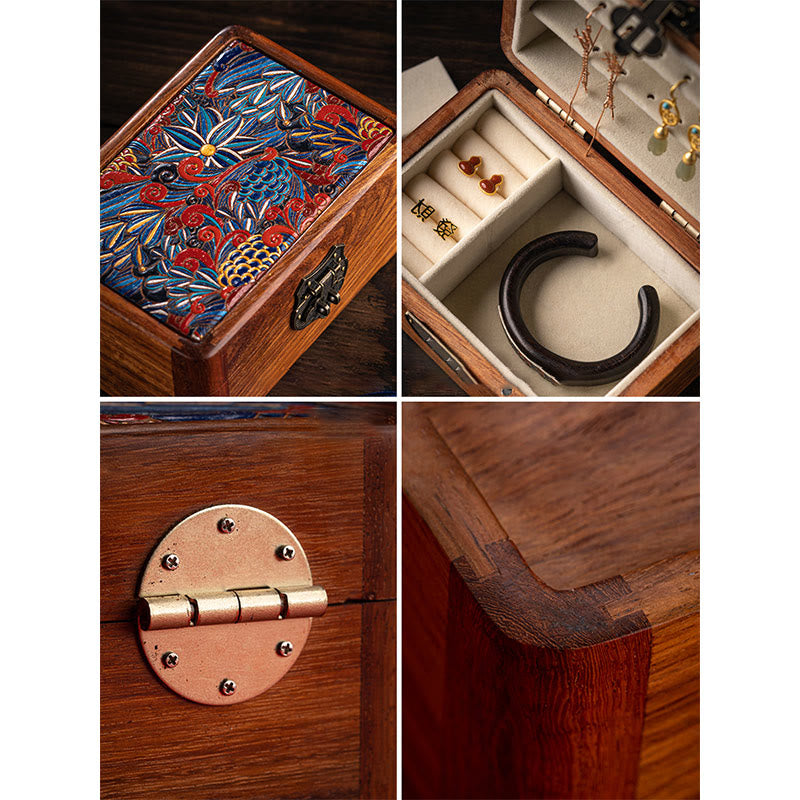 Rosewood Jewelry Storage Box with Floral Pattern | Zen Decor