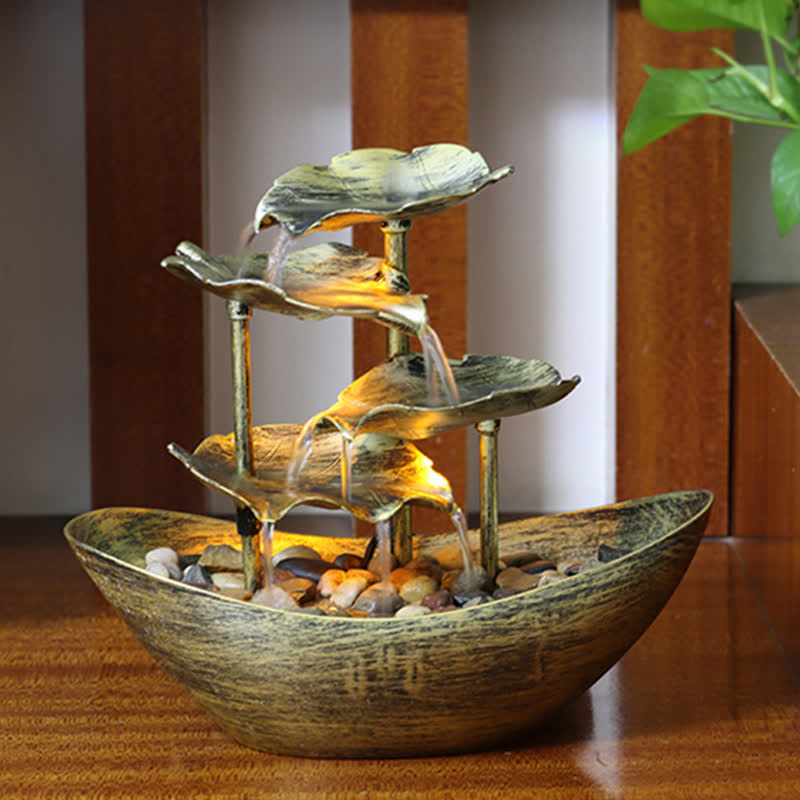 Lotus Leaf Waterfall Fountain with LED | Spiritual Home Accent