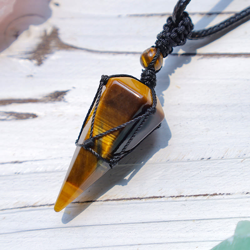 Tiger Eye Natural Stone Pendant Necklace for Protection