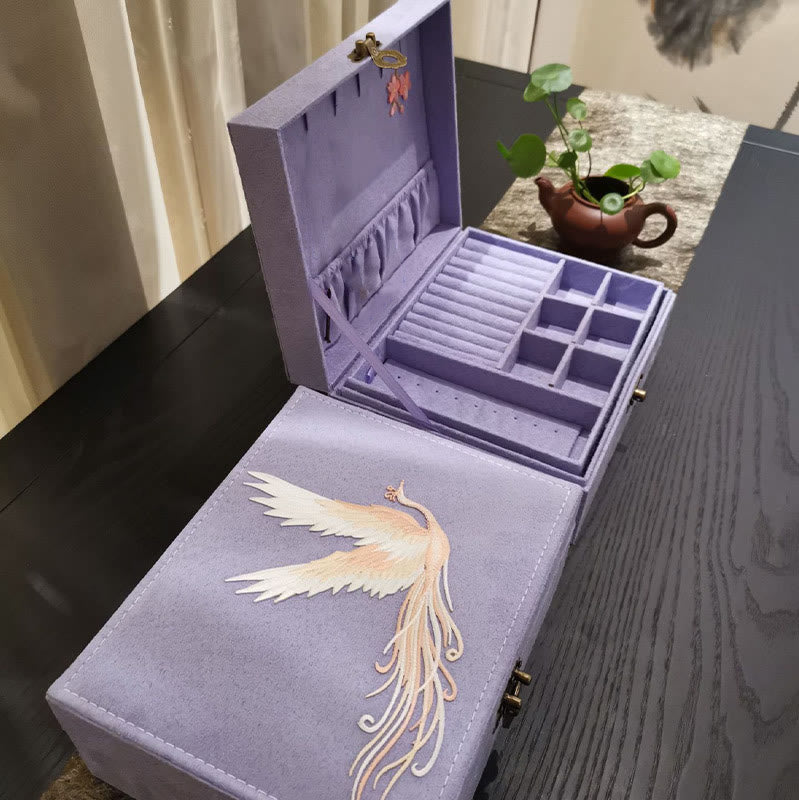 Two-Layer Purple Phoenix Flannel Jewelry Box Organizer