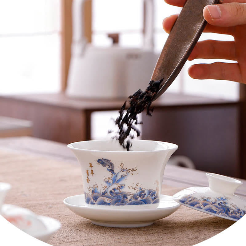 White Porcelain Gaiwan Tea Cup with Lid - Zen Decor