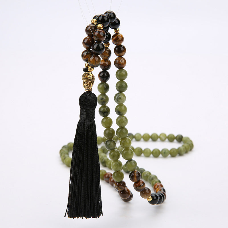 8mm Tibetan Green Jasper Protection Gemstone Mala Bracelet