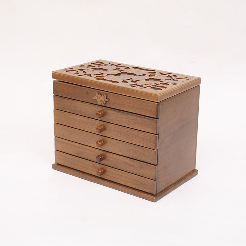 Spacious Six-Layer Vintage Flower Wooden Jewelry Box