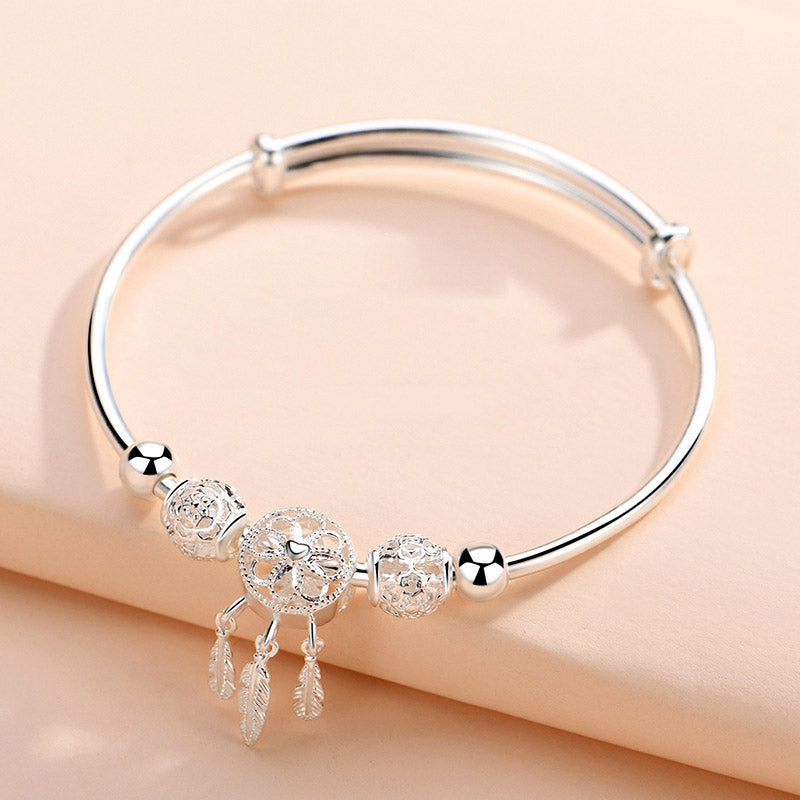 White Copper Dream Catcher Charm Bracelet for Luck & Healing