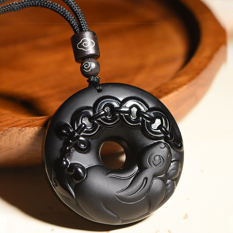 Chinese Zodiac Black Obsidian Strength Necklace Pendant