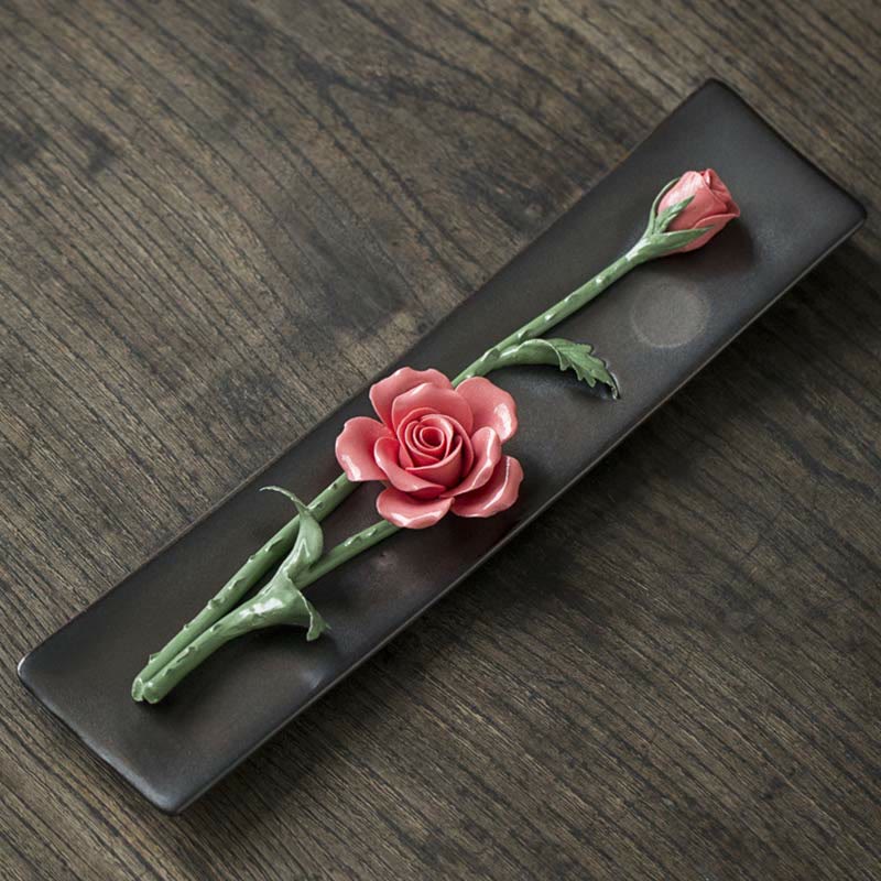 Ceramic Lotus Peony Rose Incense Burner 26cm Spiritual