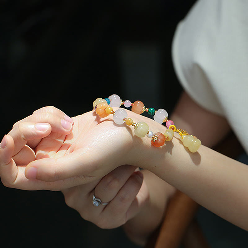 Golden Silk Jade Wealth Bracelet with Pixiu for Luck