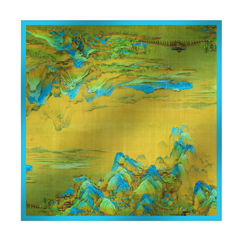 100% Mulberry Silk Tibetan Scarf Panorama of Rivers and Mountains