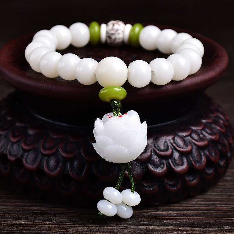 8mm Bodhi Seed Lotus Bracelet for Luck & Enlightenment