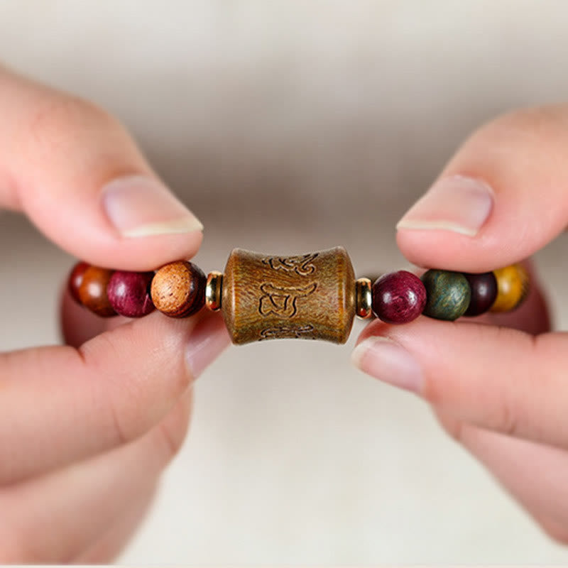 8mm Multicolored Sandalwood Om Mani Padme Hum Protection Bracelet