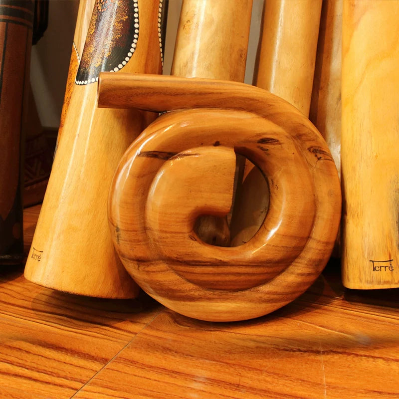 Spiral-shaped wooden sculpture enhancing Didgeridoo Australian Instrument for Sound Healing