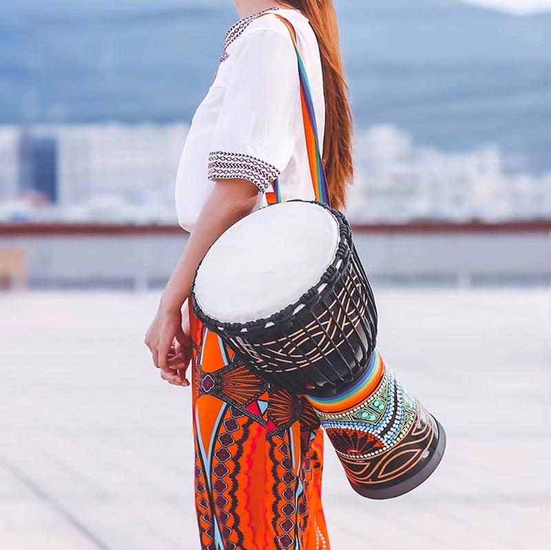 African Djembe drum with black and white geometric patterns for beginner percussion