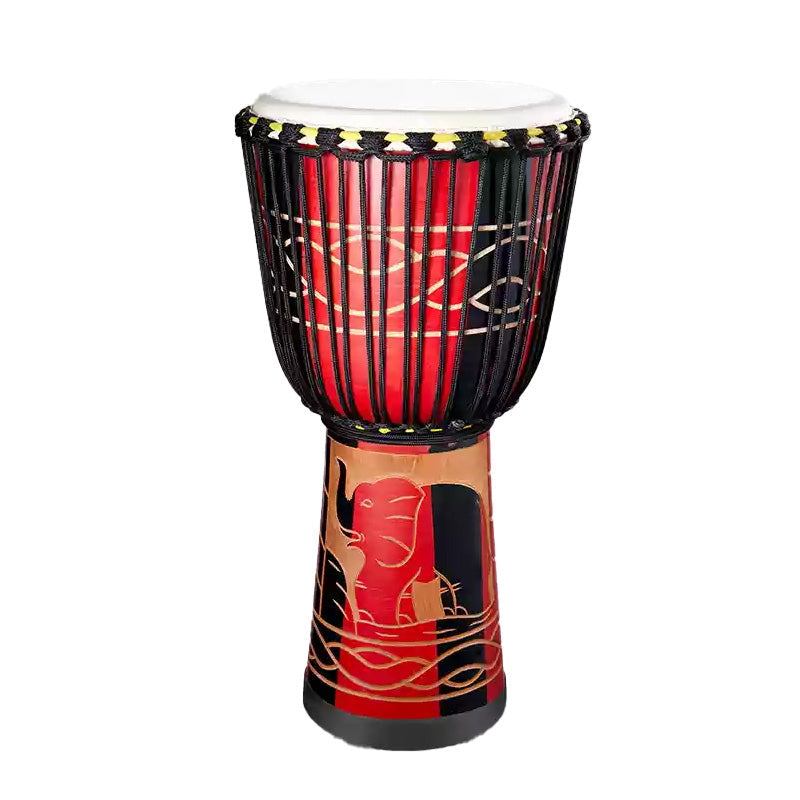 African Djembe Drum with Red and Black Patterns for Beginner Percussion Players