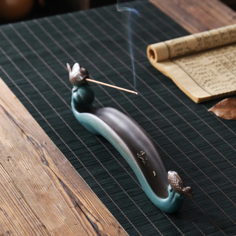 Double Koi Fish Ceramic Incense Burner for Harmony & Healing