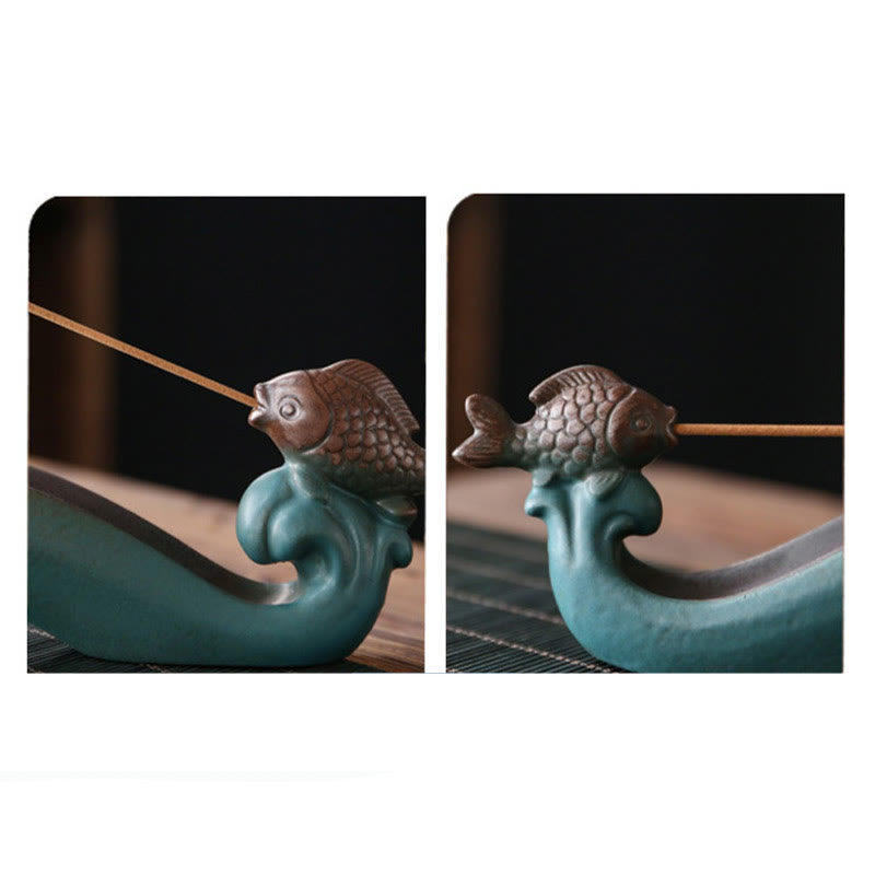 Double Koi Fish Ceramic Incense Burner for Harmony & Healing
