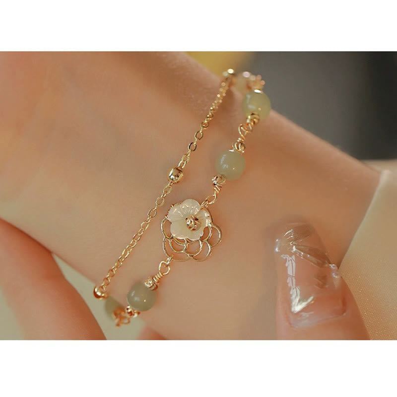 Double Layer 14K Gold Plated Jade Butterfly Luck Bracelet