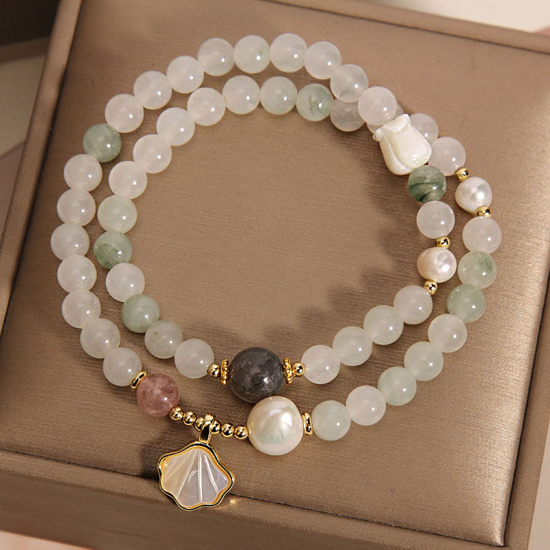 Double Layer Jade Shell Luck Bracelet 8mm Beads