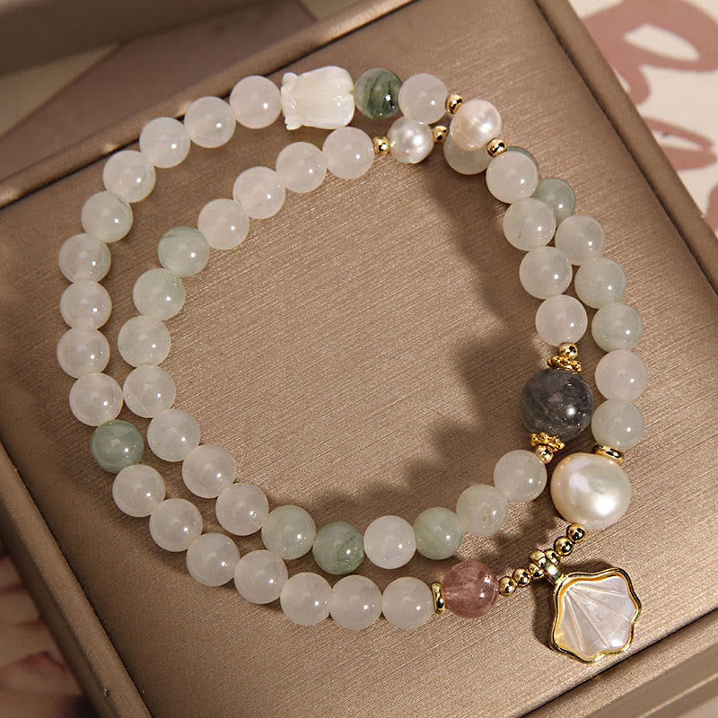 Double Layer Jade Shell Luck Bracelet 8mm Beads