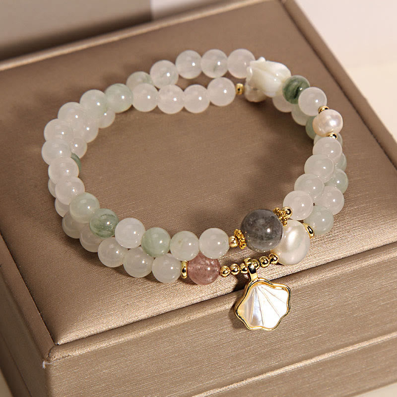 Double Layer Jade Shell Luck Bracelet 8mm Beads