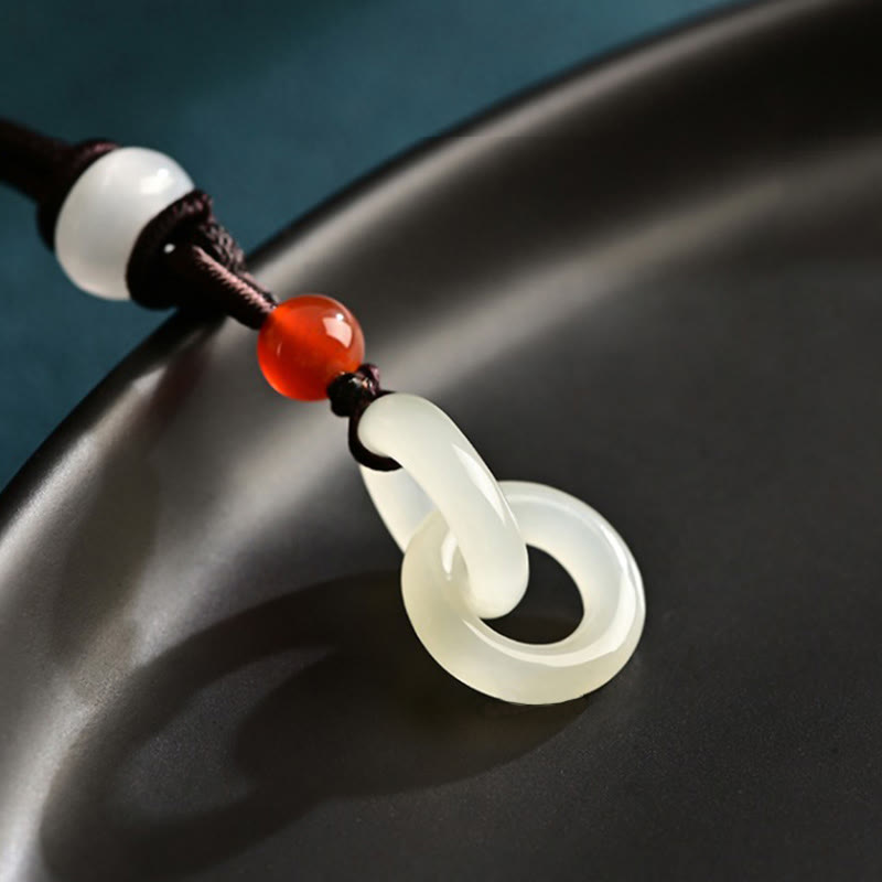 Double Peace Buckle Jade Necklace | Hetian Cyan & White Jade