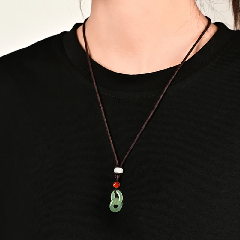 Double Peace Buckle Jade Necklace | Hetian Cyan & White Jade