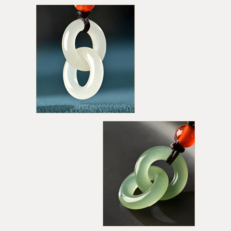 Double Peace Buckle Jade Necklace | Hetian Cyan & White Jade