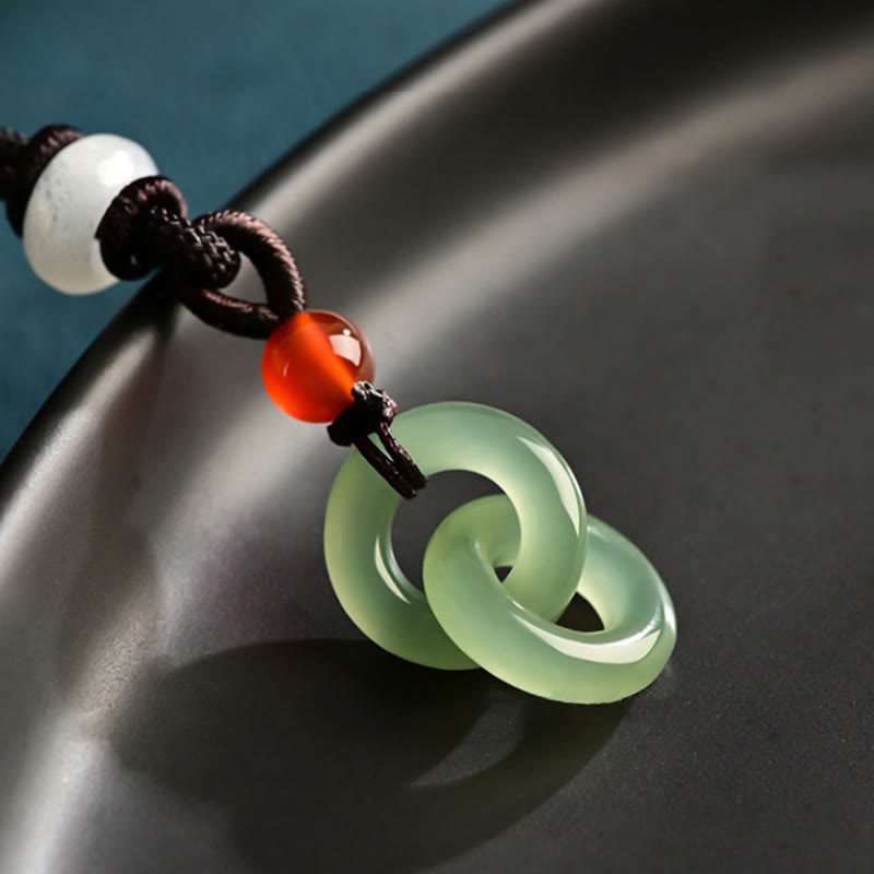 Double Peace Buckle Jade Necklace | Hetian Cyan & White Jade