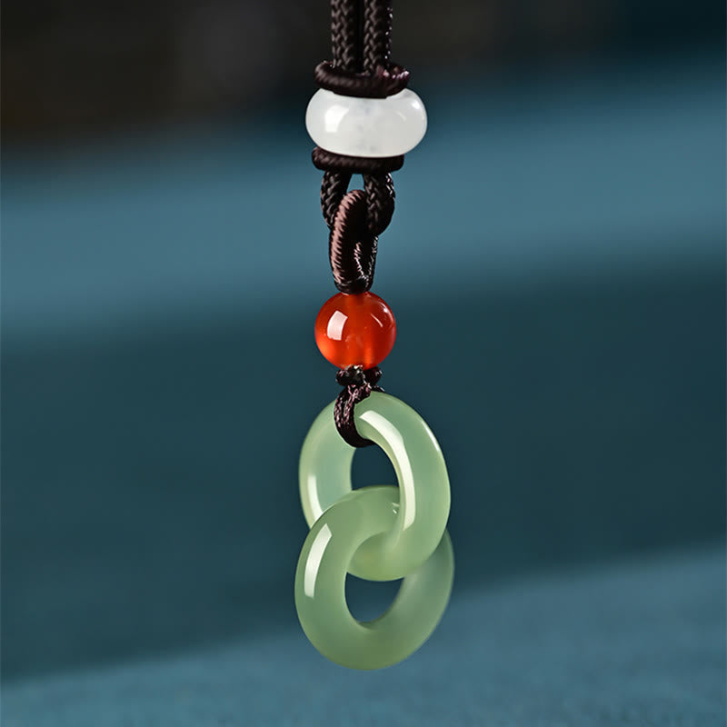 Double Peace Buckle Jade Necklace | Hetian Cyan & White Jade