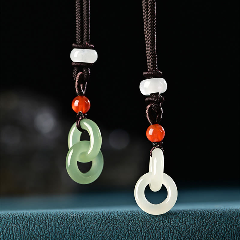 Double Peace Buckle Jade Necklace | Hetian Cyan & White Jade