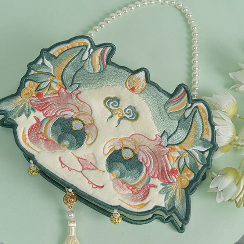 Double-sided Bai Ze Embroidery Crossbody Bag 25cm